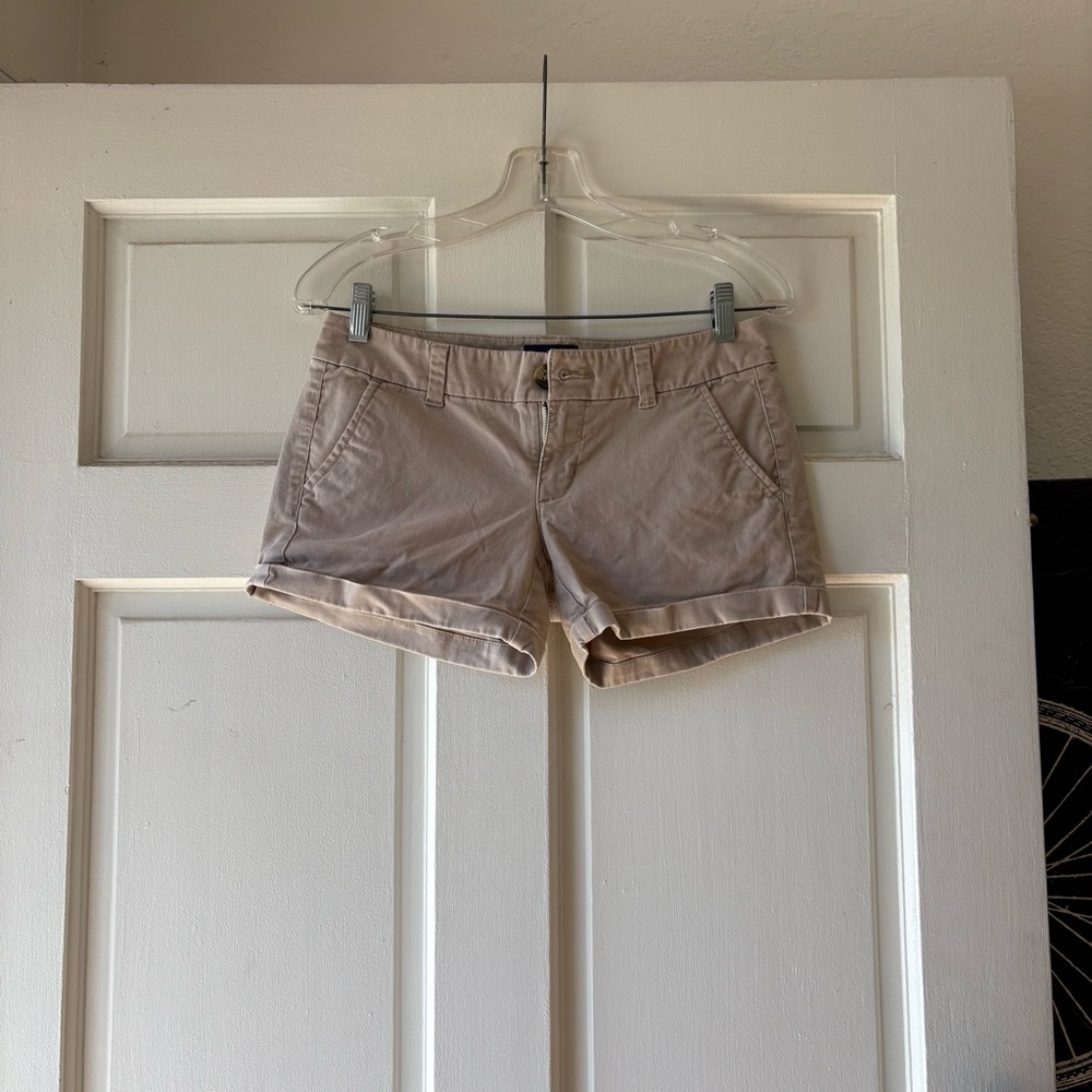 American Eagle Outfitters Tan khaki Women's Bermudas shorts midi stretch . SB2 2